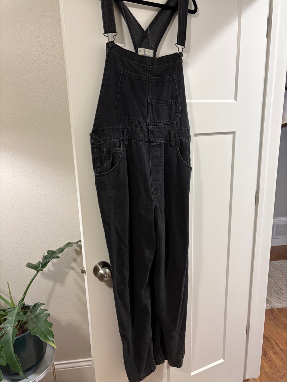 We The Free Black Denim Overalls with Front Bib Pocket
